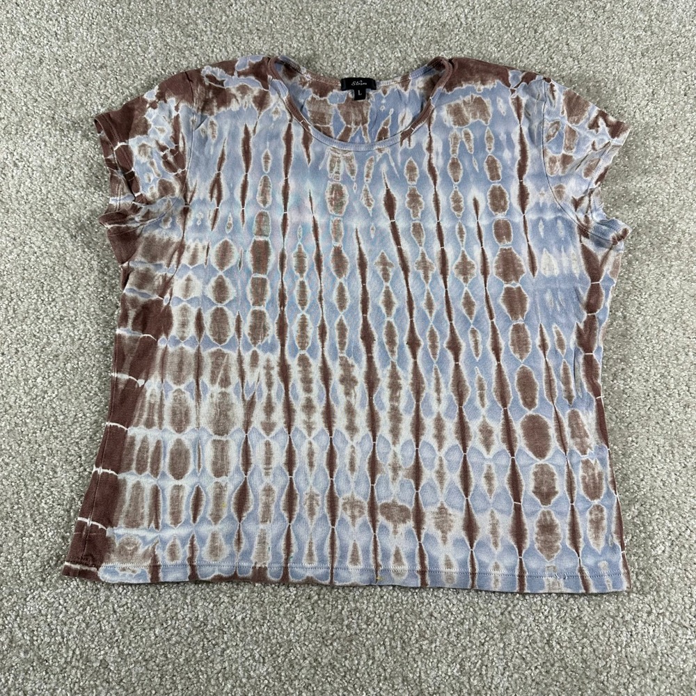 Storm Womens Tie Dye Short Sleeve Tee Brown Blue White Crew‎ Neck Size Large *
